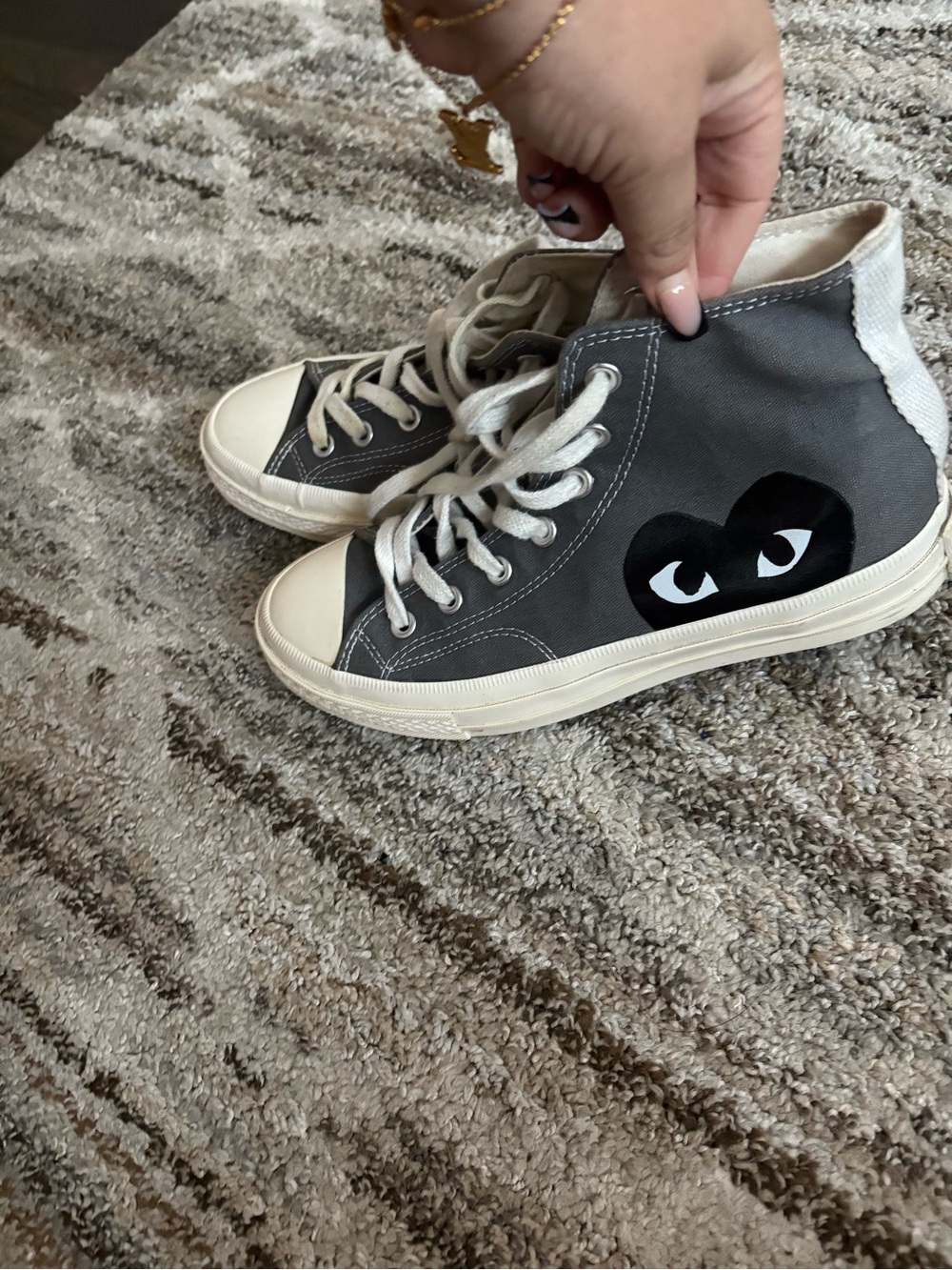 Comme des Garcons Gray High-Top Sneakers with Black Heart Logo